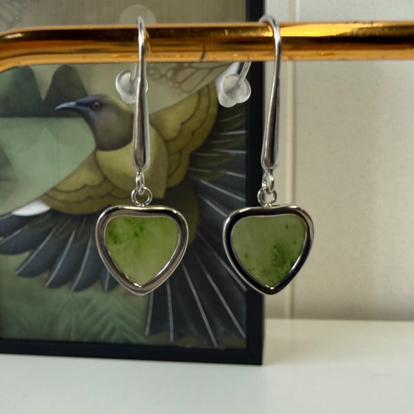 Contemporary Pounamu Heart Earrings